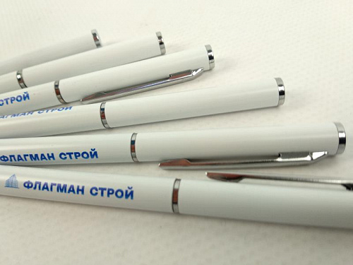 Ручка шариковая SLIM металлическая белая с УФ-печатью - «ФЛАГМАН СТРОЙ».  6