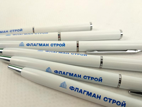 Ручка шариковая SLIM металлическая белая с УФ-печатью - «ФЛАГМАН СТРОЙ».  8