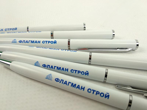 Ручка шариковая SLIM металлическая белая с УФ-печатью - «ФЛАГМАН СТРОЙ».  7