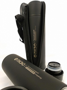 Термос «Ямал Soft Touch» черный матовый с чехлом с лазерной гравировкой.  16