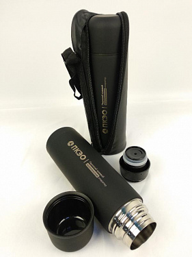Термос «Ямал Soft Touch» черный матовый с чехлом с лазерной гравировкой.  15